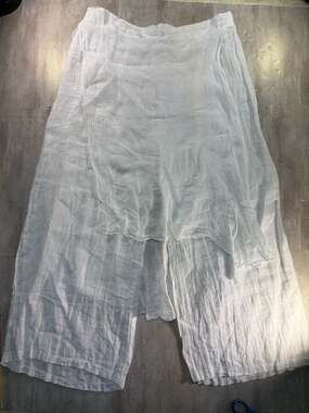 White Linen Layered Wide Leg Lagenlook Pants Size L/XL